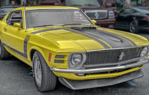 Картинка ретро, Ford, Ford Mustang Boss 302, жёлтый цвет