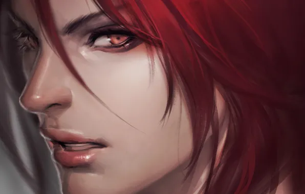 Девушка, лицо, рыжая, lol, League of Legends, katarina, sinister blade