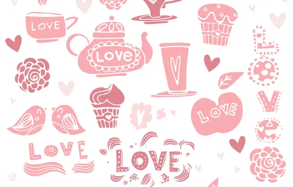Картинка фон, надпись, кофе, текстура, love, кексы