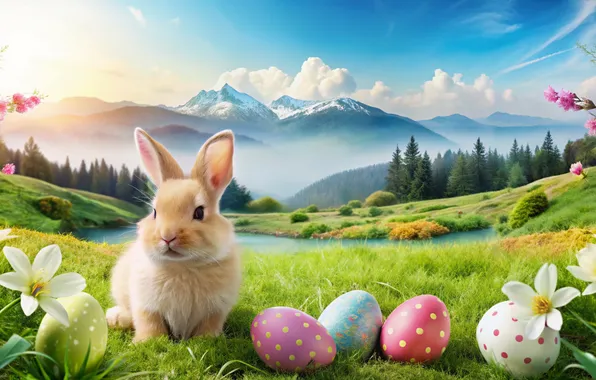 Цветы, яйца, весна, colorful, Пасха, happy, flowers, spring
