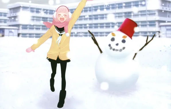 Девушка, шарф, снеговик, vocaloid, вокалоид, luka, just Be Friends