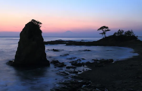 Картинка небо, скалы, берег, Япония