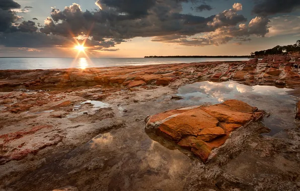 Море, пейзаж, закат, скалы