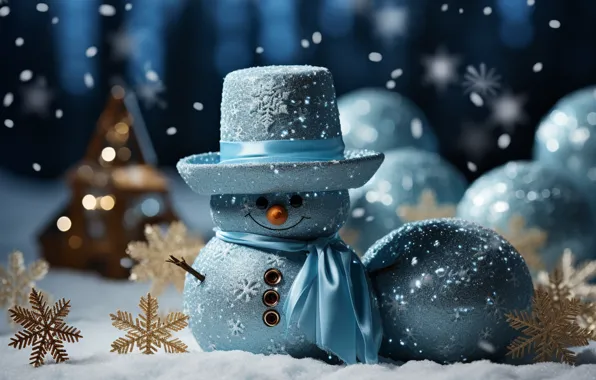 Зима, снег, украшения, снежинки, шары, Новый Год, Рождество, new year