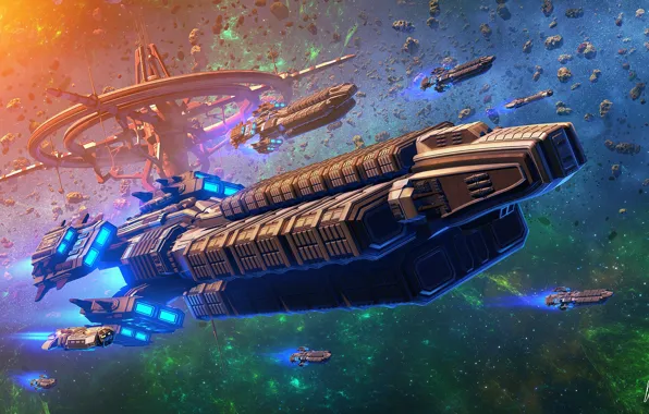 Звезды, Туманность, Stars, Spacecrafts, Art, Фантастика, Nebula, Астероиды