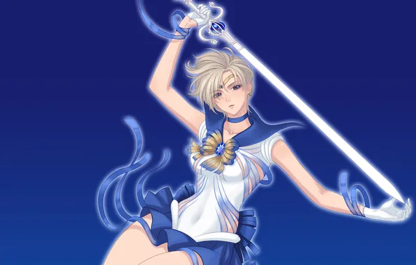Картинка девушка, синий, меч, форма, sailor uranus, Bishoujo senshi sailor moon, Tenou Haruka