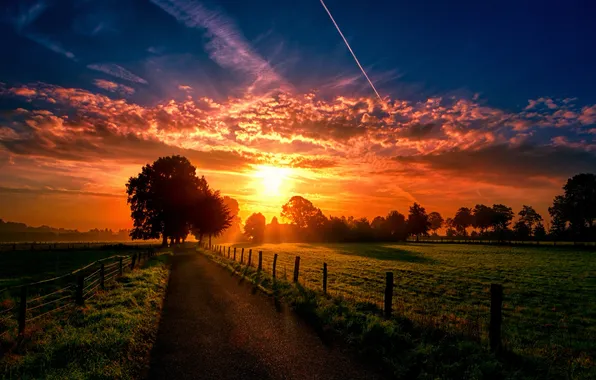Дорога, пейзаж, закат