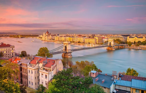 Картинка мост, река, здания, дома, Венгрия, Hungary, Будапешт, Budapest