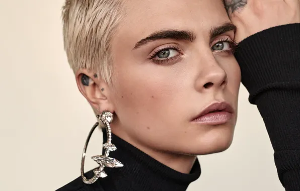 Картинка глаза, взгляд, серьги, блондинка, Cara Delevingne, Кара Делевинь