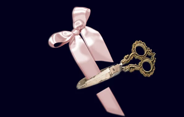 Bow, ribbon, scissors, cutting