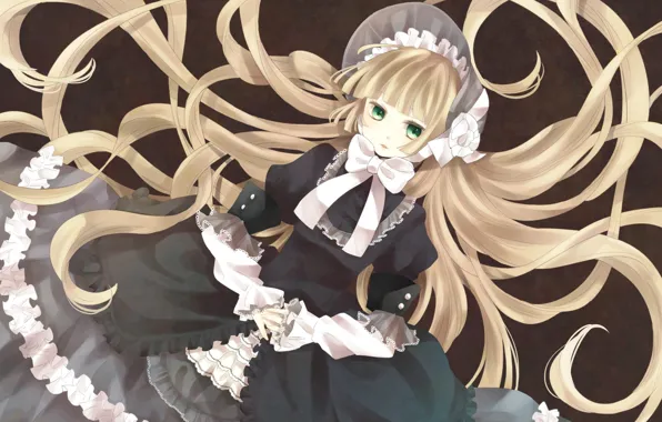 Бант, длинные волосы, зеленые глаза, оборки, gosick, капор, victorica de blois