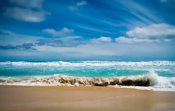 Картинка песок, море, волны, пена, вода, океан, пейзажи, волна