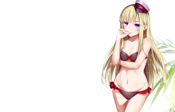 Girl, sexy, wet, cleavage, long hair, boobs, anime, water