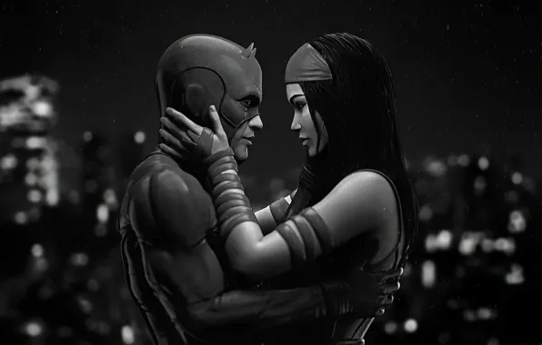 Девушка, рендеринг, маска, marvel, daredevil, matt murdock, elektra