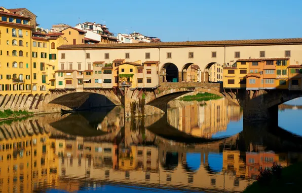 Мост, река, дома, Италия, Флоренция, Ponte Vecchio, Firenze, Арно
