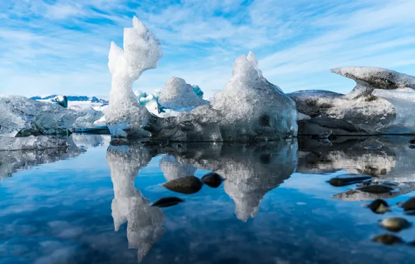 Вода, отражение, лёд, ice, Исландия, Iceland, Jökulsárlón