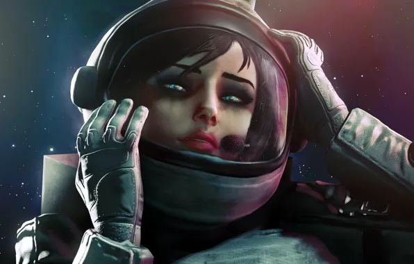 Картинка девушка, космос, лицо, космонавт, скафандр, шлем, Elizabeth, astronaut