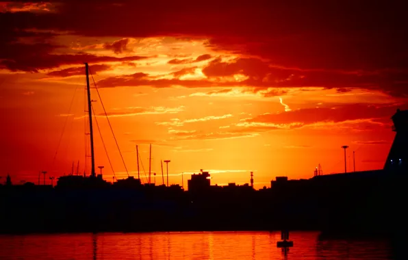 Red, morning, sunrays