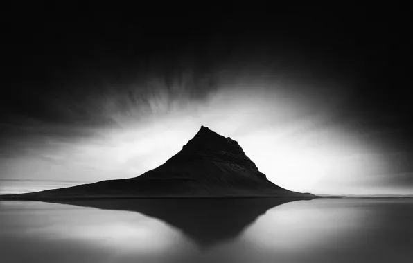 Море, вода, фото, гора, Исландия, Iceland, Andy Lee, монохромная