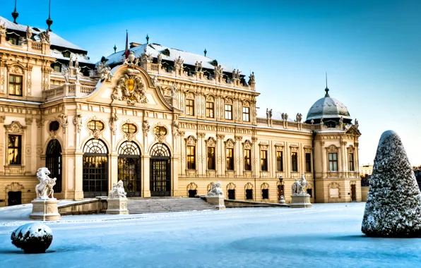 Зима, снег, Австрия, архитектура, дворец, Вена, Wien Belvedere
