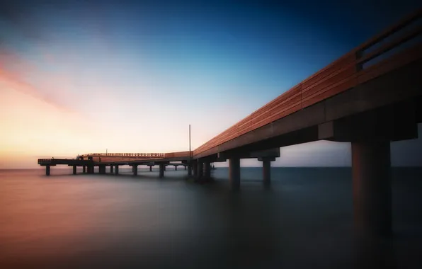 Море, пейзаж, ночь, мост