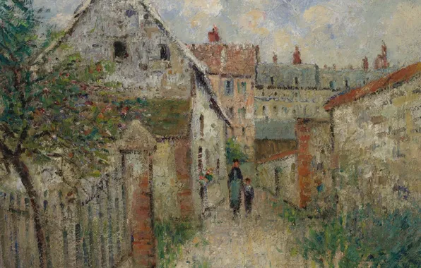 Дома, картина, городской пейзаж, Гюстав Луазо, Gustave Loiseau, Деревенская Улица. Лувье
