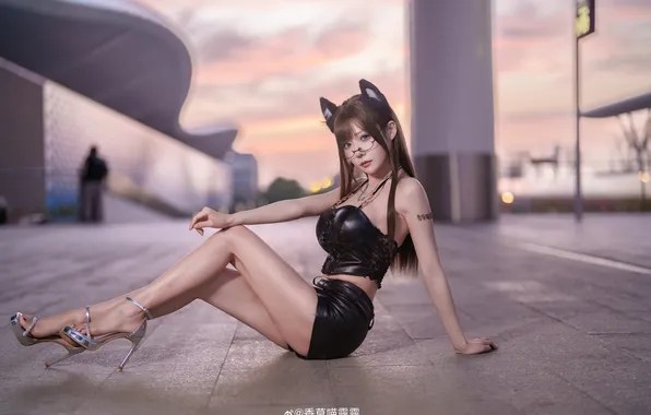 Картинка model, women, high heels, feet, miniskirt, looking at viewer, women outdoors, Asian