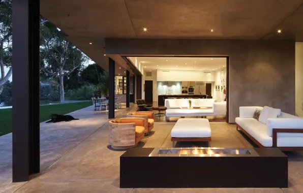 Вилла, интерьер, кухня, гостиная, столовая, Barnett Residence (Mandeville Canyon Resiidence), by Griffin Enright Architects, открытое …