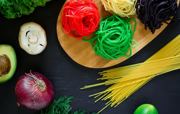 Картинка еда, лук, укроп, лайм, овощи, спагетти, color, avocado
