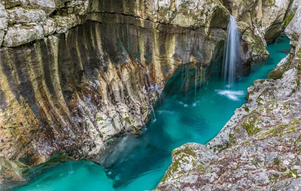 Водопад, Скалы, Озеро, Ручейки