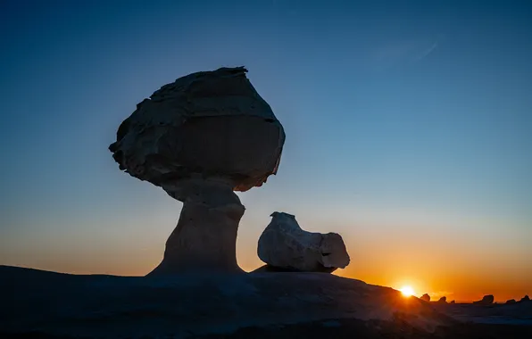Desert, sunset, rocks, balance