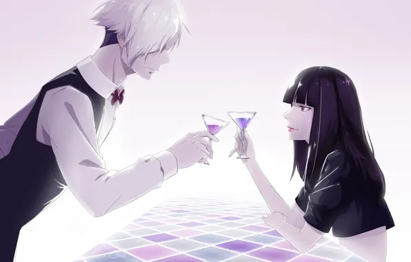 Бокал, алкоголь, anime, art, бармен, Kurokami no Onna, Death Parade, Decim