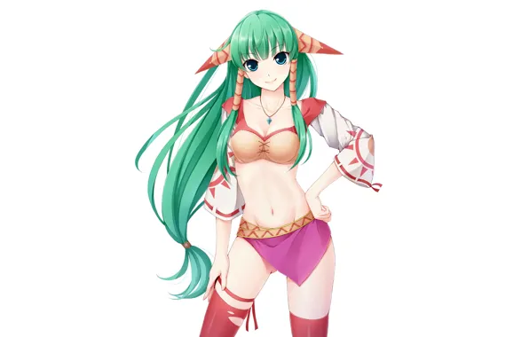 Girl, sexy, cleavage, blouse, thighhighs, long hair, boobs, anime