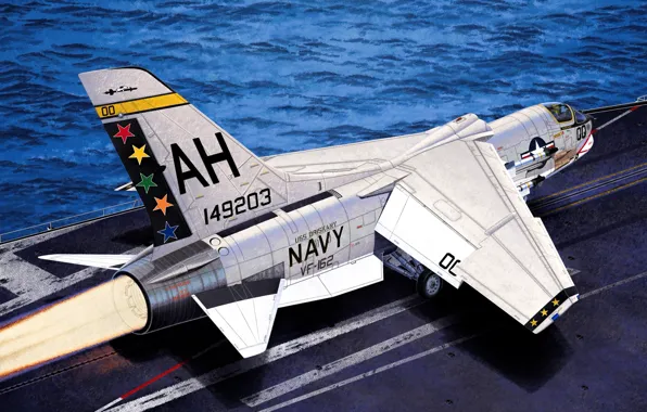 Картинка war, art, painting, jet, F-8E VF-162 &ampquot;The Hunters&ampquot;