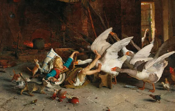 1888, итальянский художник, Italian painter, Гаэтано Чиерици, Gaetano Chierici, oil on canvas, Удивление!, Surprised!