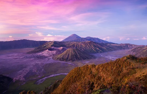 Картинка небо, облака, холмы, голубое, остров, высота, вулкан, Индонезия