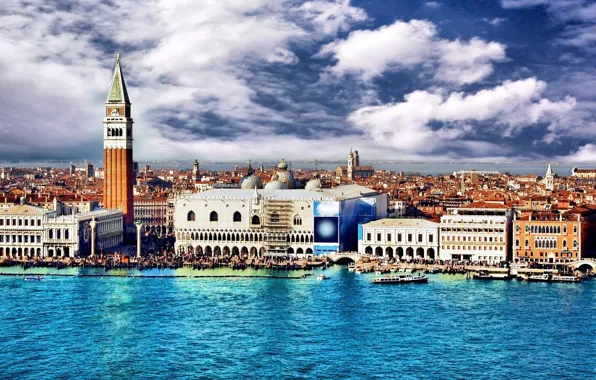 Картинка небо, вода, облака, город, здания, венеция, италия, italy