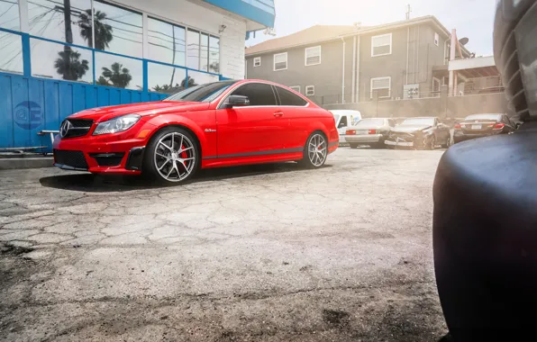 Красный, Mercedes, red, мерседес, AMG, C63, frontside, 507 Edition