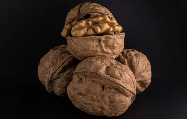 Макро, фон, ядро, орехи, скорлупа