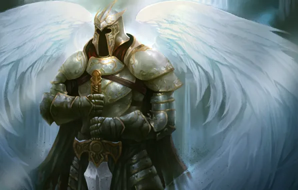 Картинка крылья, ангел, меч, арт, шлем, броня, доспех