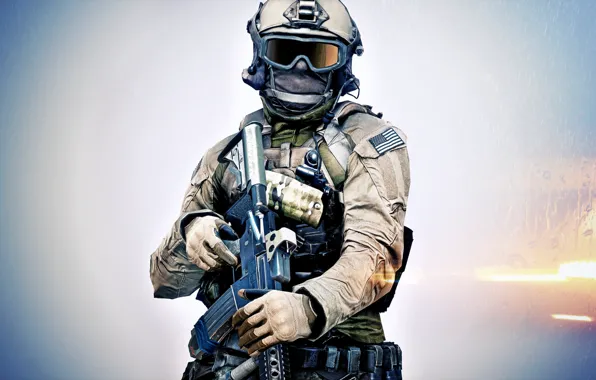 Картинка оружие, фон, солдат, Battlefield 4