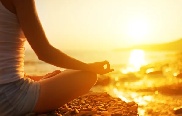 Пляж, Девушка, медитация