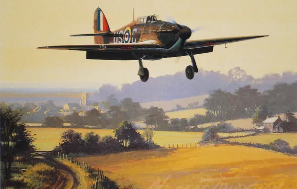 Картинка самолет, Истребитель, painting, Hawker Hurricane, Hurricane, WW2, aircraft art