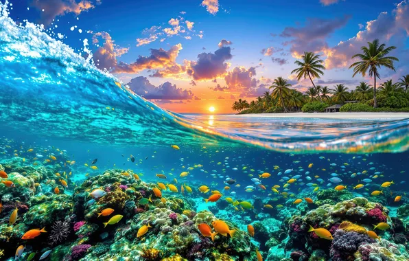 Море, волны, пляж, лето, небо, вода, солнце, облака