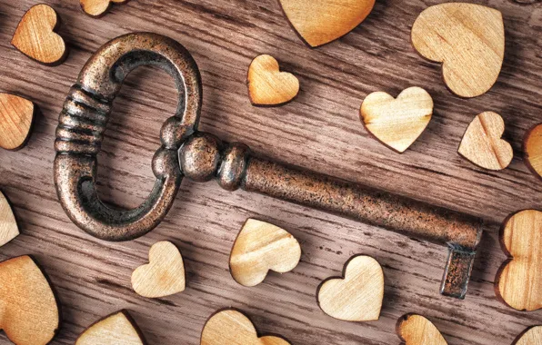 Love, heart, wood, key, romantic
