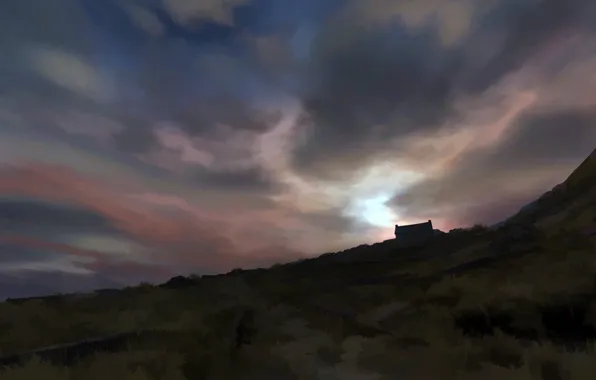 Пейзаж, горы, дом, краски, Dear Esther
