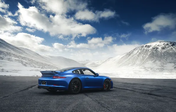 Картинка 911, Porsche, Blue, Mountain, GTS, Supercar, Rear