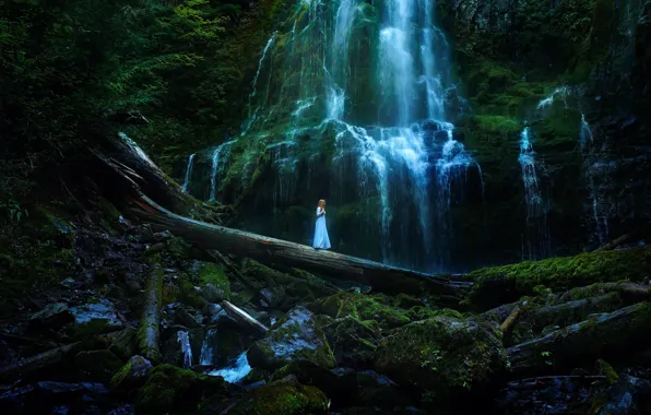Девушка, камни, водопад, платье, TJ Drysdale, On The Other Side