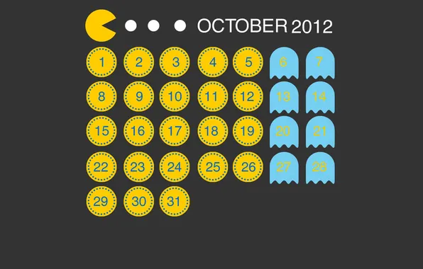 Игра, месяц, октябрь, game, календарь, pacman, числа, october