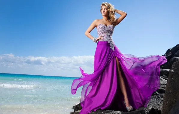 Картинка море, девушка, берег, модель, блондинка